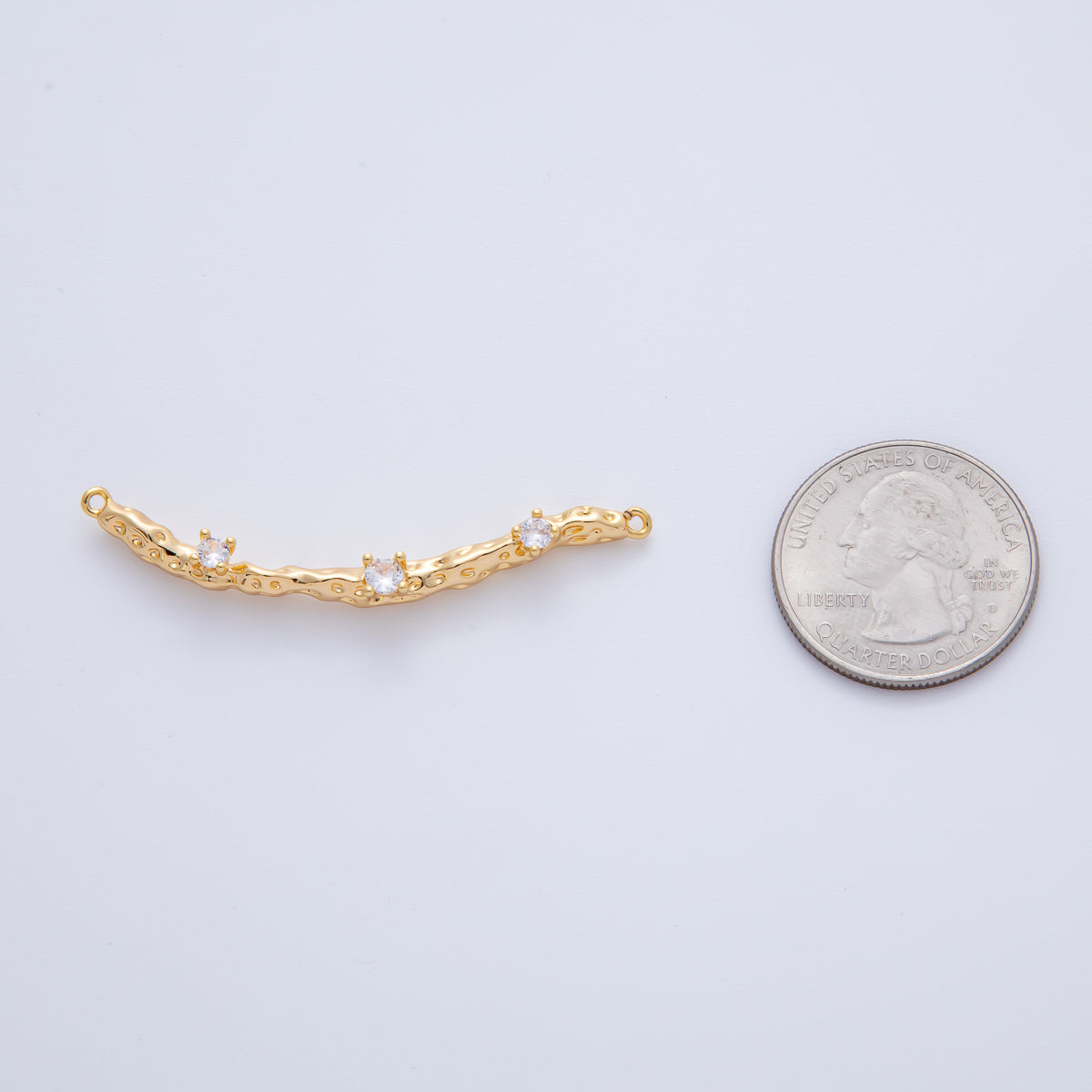 18K Gold Filled 52mm Triple Clear CZ Molten Wood Curved Connector | Y167