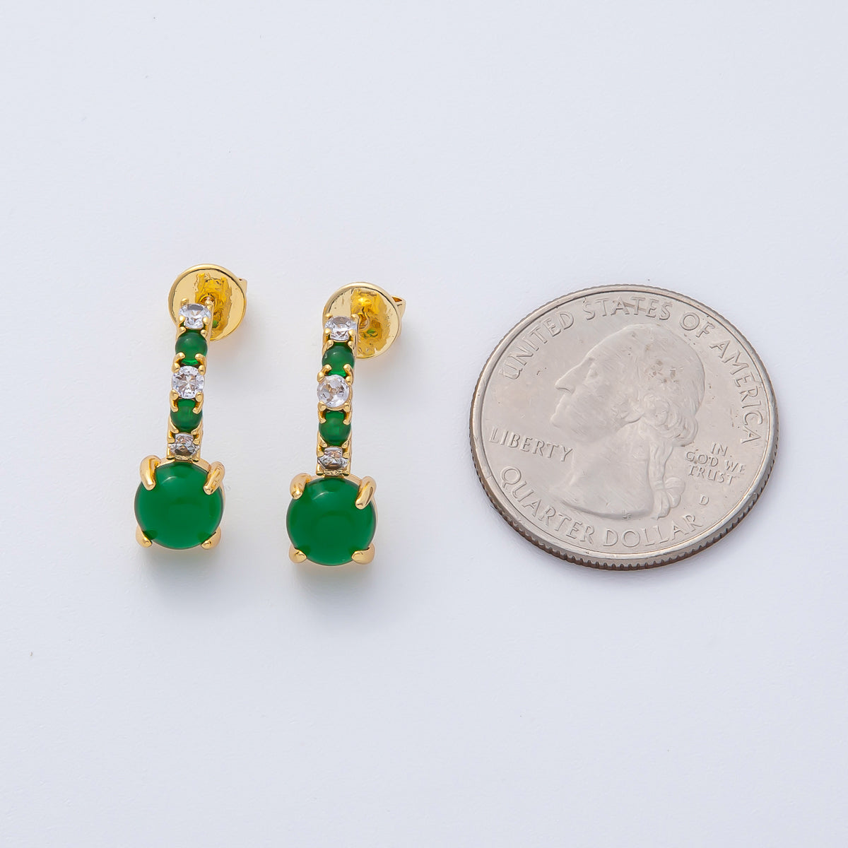 18K Gold Filled Green Gemstone CZ Drop C-Shaped Hoop Earrings | AD1613