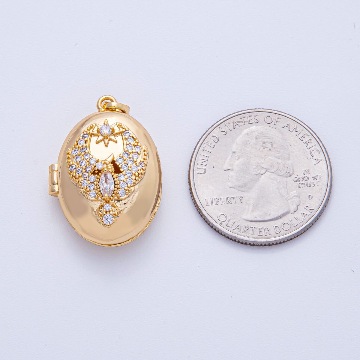 18K Gold Filled 26mm Bird Star Micro Paved CZ Oval Locket Pendant | AF1200