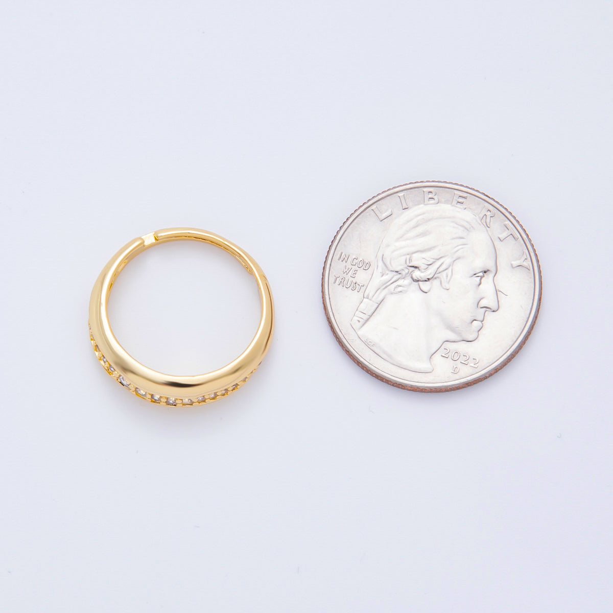 18K Gold Filled Micro Paved CZ Thin Adjustable Band Ring | O005