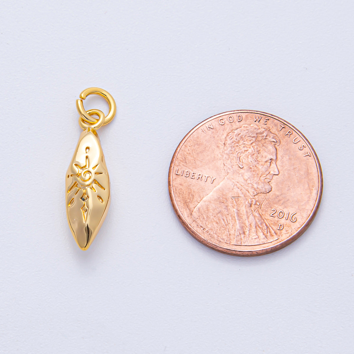 18K Gold Filled 19mm Celestial Sun Engraved Molten Geometric Charm | AK009