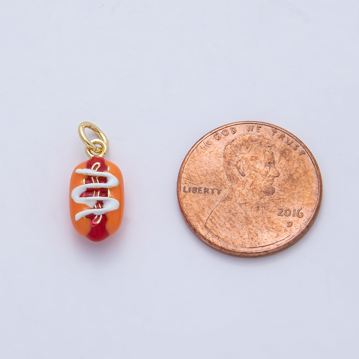 18K Gold Filled Hot Dog Enamel 3D Multidimensional Charm | AF1476