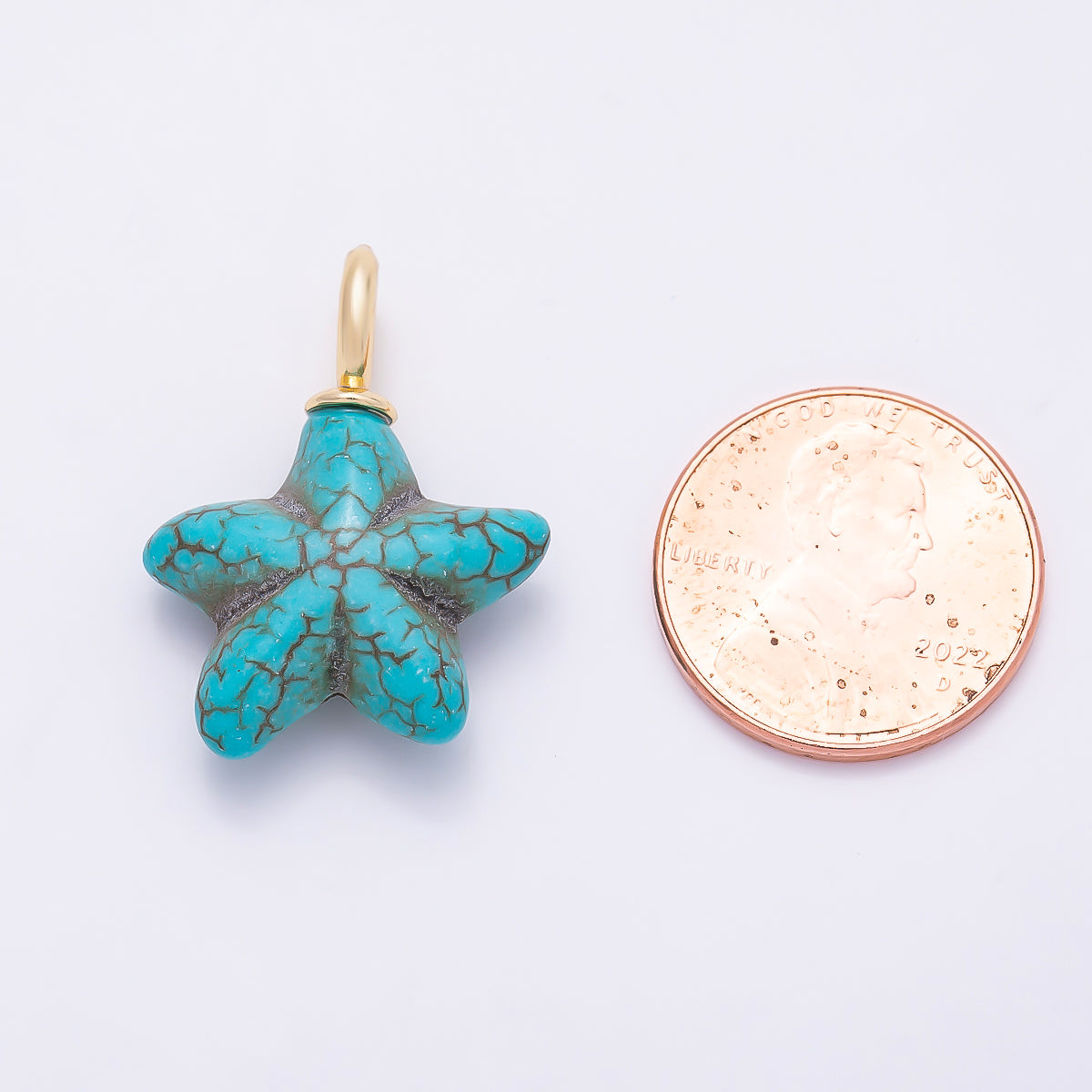18K Gold Filled 25mm Turquoise Gemstone Star Fish Drop Charm | Charms-01349