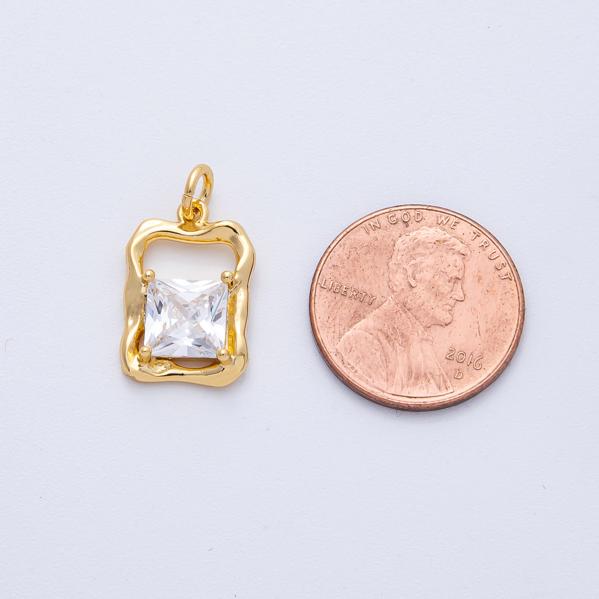 18K Gold Filled 17mm Clear Baguette CZ Open Molten Rectangular Charm | AK190