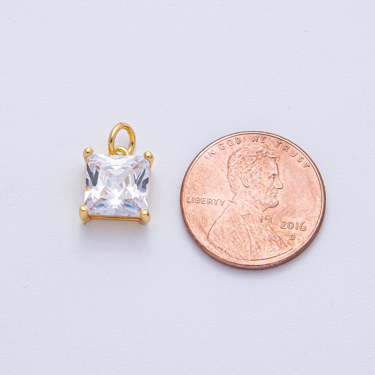 18K Gold Filled 11mm Clear CZ Square Baguette Mini Charm | AK036