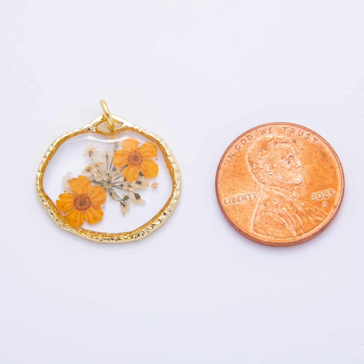 18K Gold Filled 23mm Resin Flower Halo Medallion Charm | AH866 - AH870