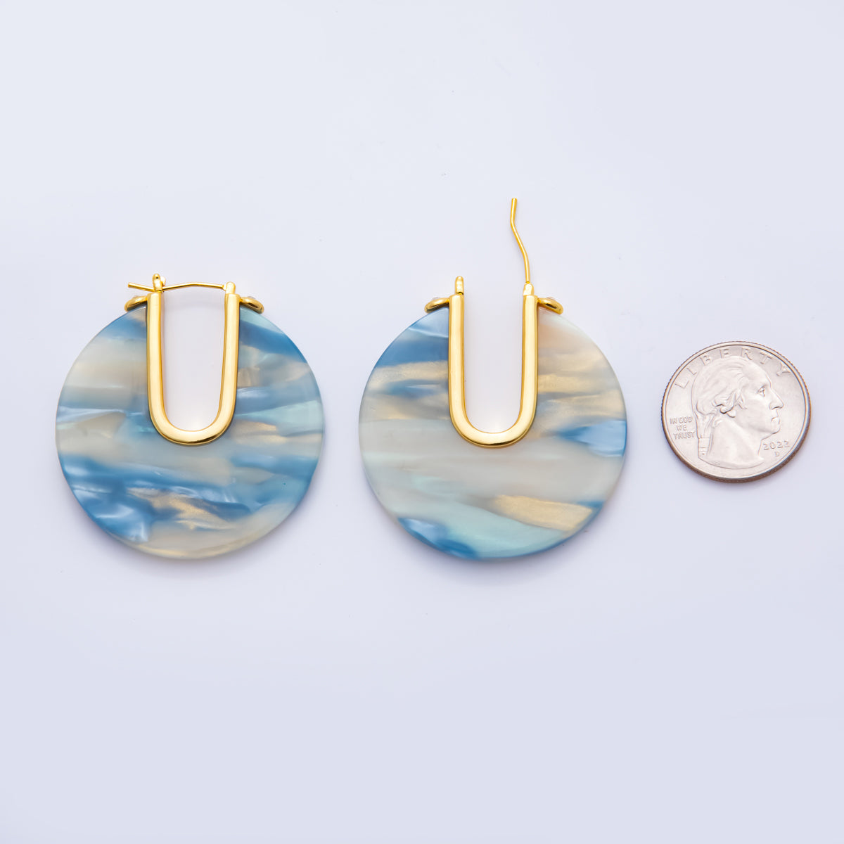 18K Gold Filled 50mm Pink, White, Brown, Blue, Cheetah Resin Flat Latch Hoop Earrings | AJ153 - AJ157