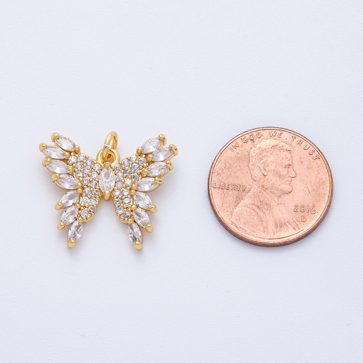 18K Gold Filled 21mm Marquise Micro Paved CZ Butterfly Mariposa Animal Charm | AK182