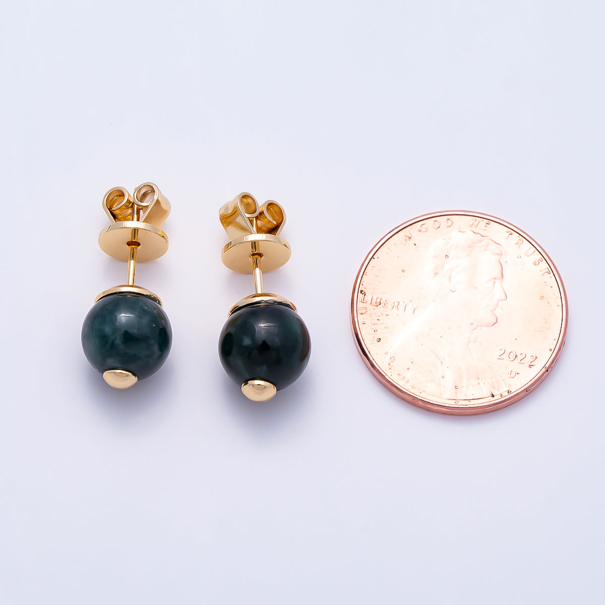 18K Gold Filled 7.7mm Green Aventurine Gemstone Round Stud | Earrings-00709