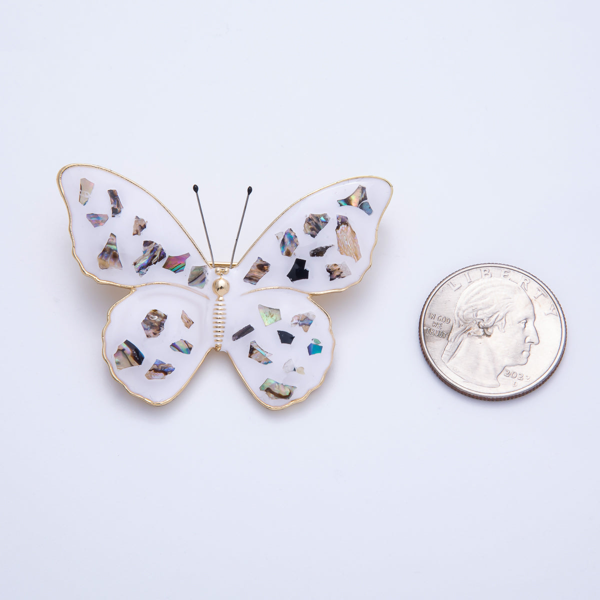 Gold 55mm White Butterfly Insect Animal Pin Brooch | BH-037