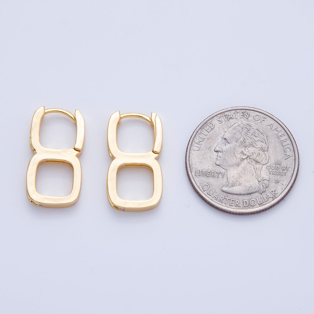 18K Gold Filled 22mm Clear Baguette CZ Double Square Drop Huggie Earrings | T479