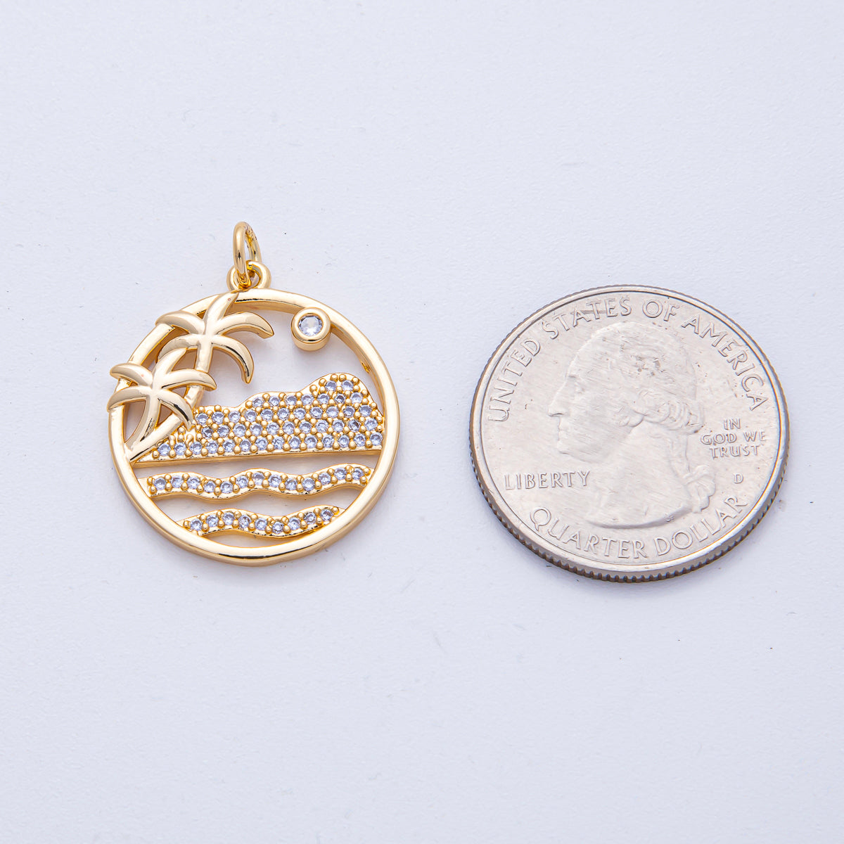 18k Gold Filled Palm Tree Charm Micro Pave Beach Pendant AK-006