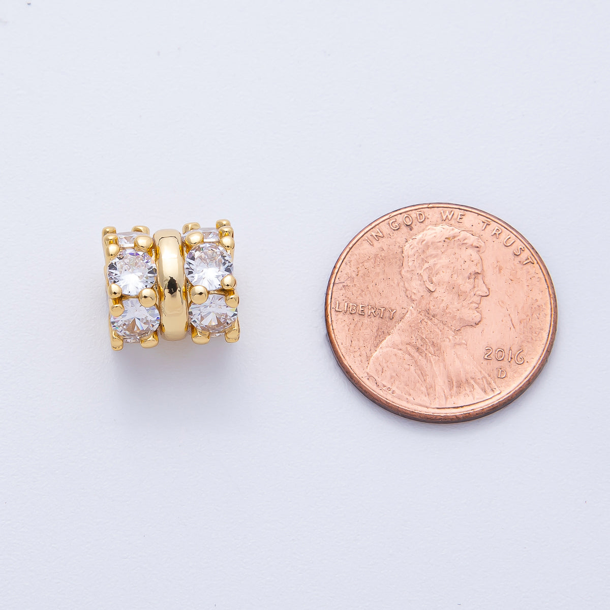 18K Gold Filled 10.5mm Clear CZ Triple Band Rondelle Bead | B699