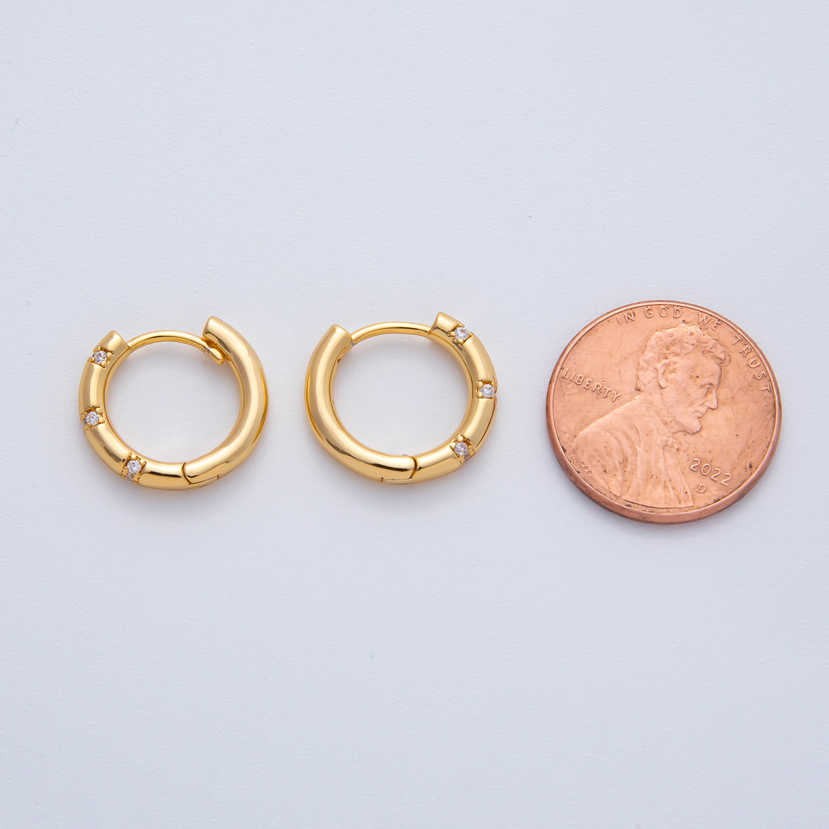 18K Gold Filled 16mm Simple Dotted Hinged Hoops Earrings | AD1612