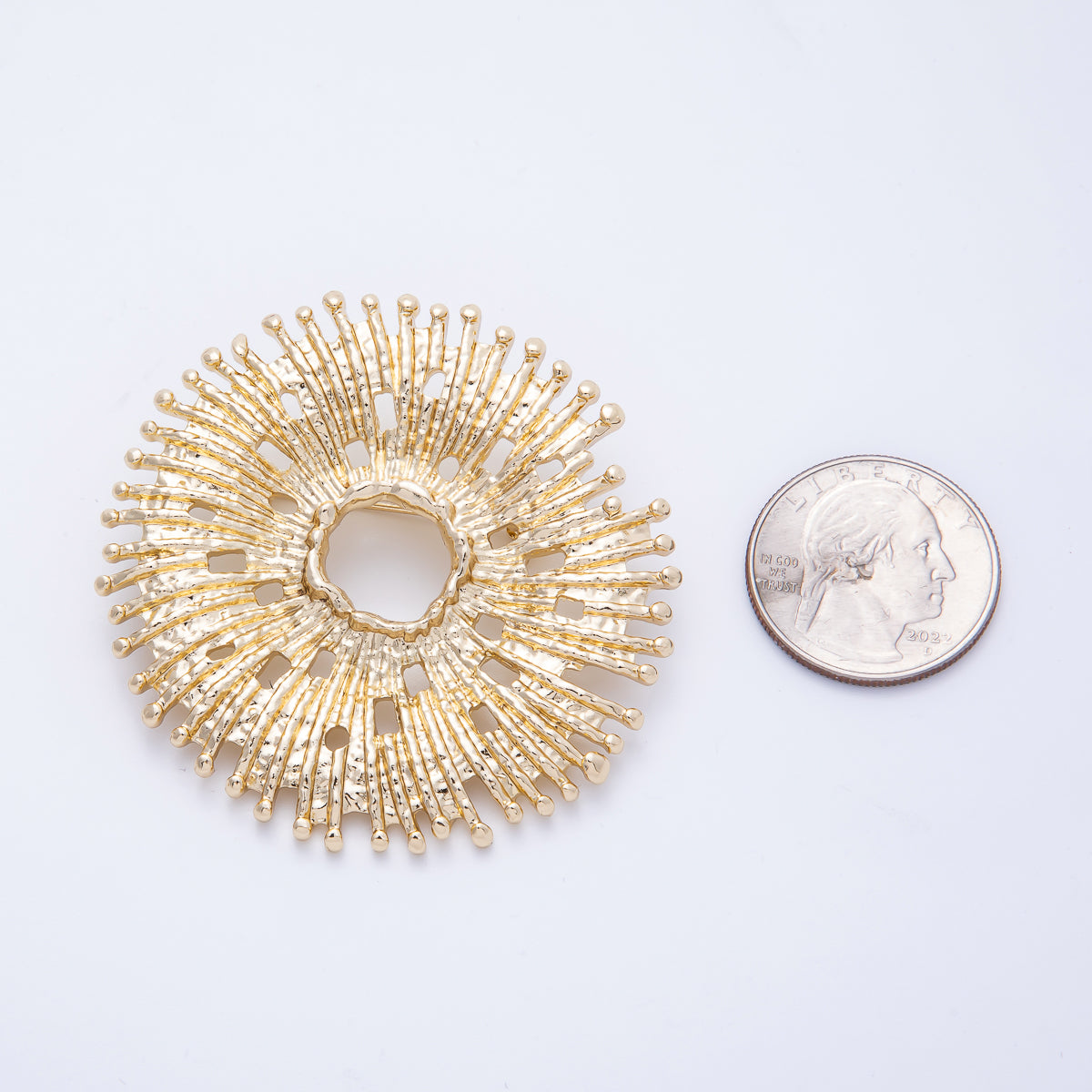 Gold 56mm x 52mm Celestial Hammered Sun Flower Pin Brooch | BH-049