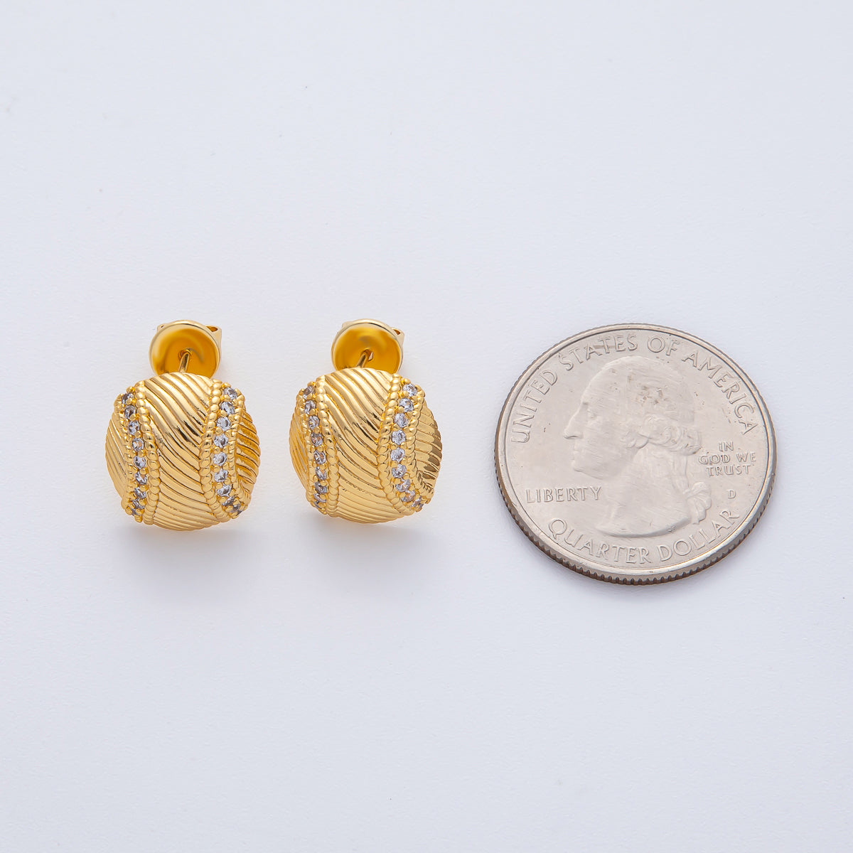 18K Gold Filled Baseball Sports Micro Paved CZ Stud Earrings | AD1631