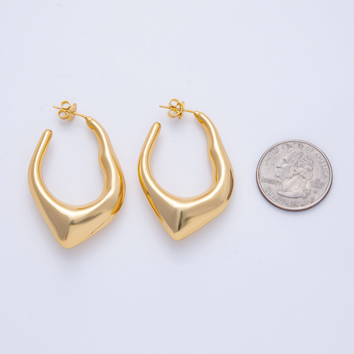 18K Gold Filled 45mm Hammered Geometric J-Shaped Hoop Earrings | T496