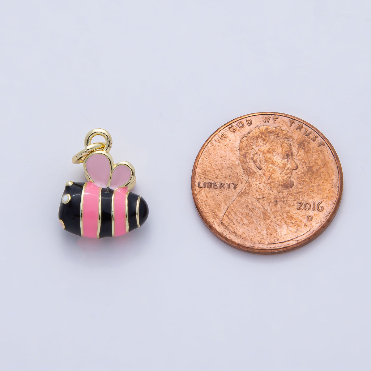 18K Gold Filled 14mm Pink, Yellow Enamel Bumble Bee Insect Charm | AF1472