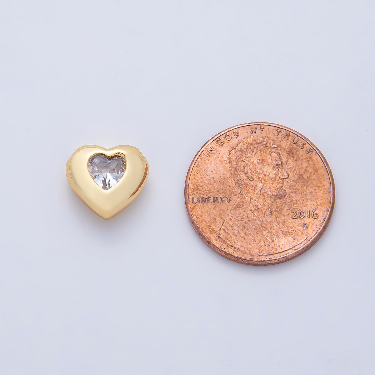 18K Gold Filled 10mm Clear CZ Bezel Heart Bead | B526