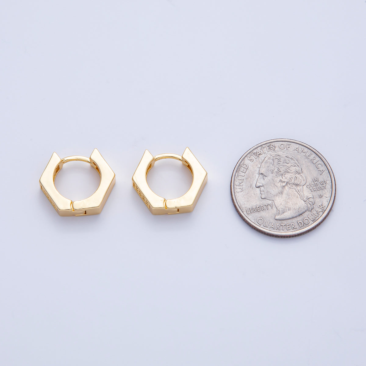 18K Gold Filled 15mm Micro Paved CZ Hexagon Cartilage Huggie Earrings | T341