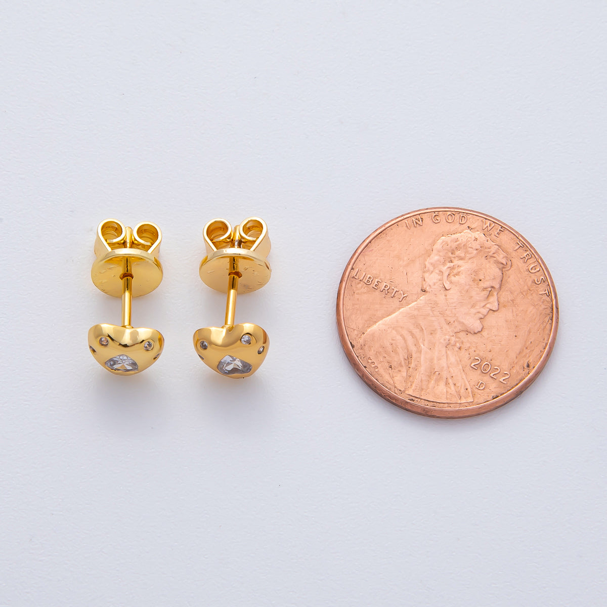 18K Gold Filled Clear CZ Dotted Heart Mini Stud Earrings | AD1634