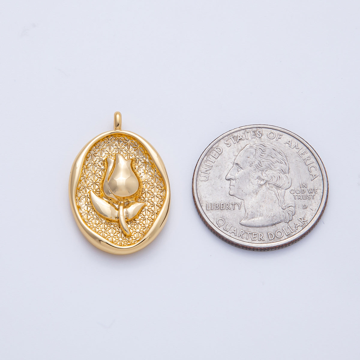 18K Gold Filled 27mm Tulip Flower Molten Oval Charm | AK150