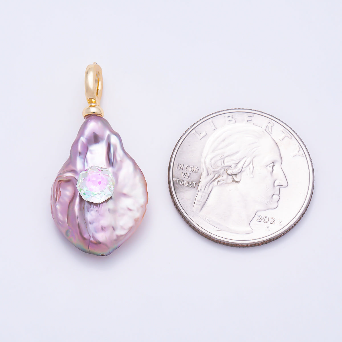 18K Gold Filled 30mm Purple Baroque Freshwater Pearl Pendant | Charms-01570