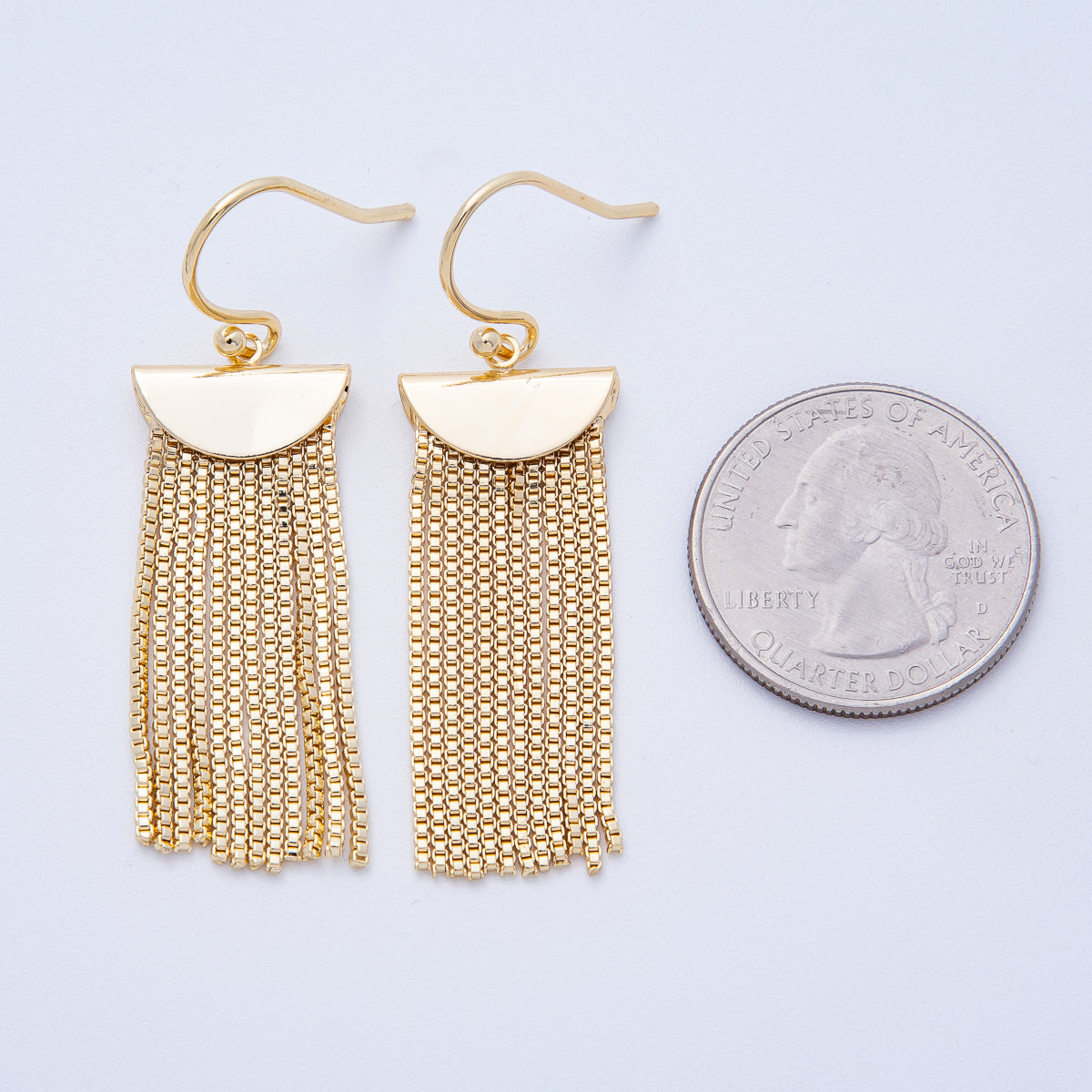 18K Gold Filled 53mm Box Chain Tassel Drop Fish Hook Earring | T068