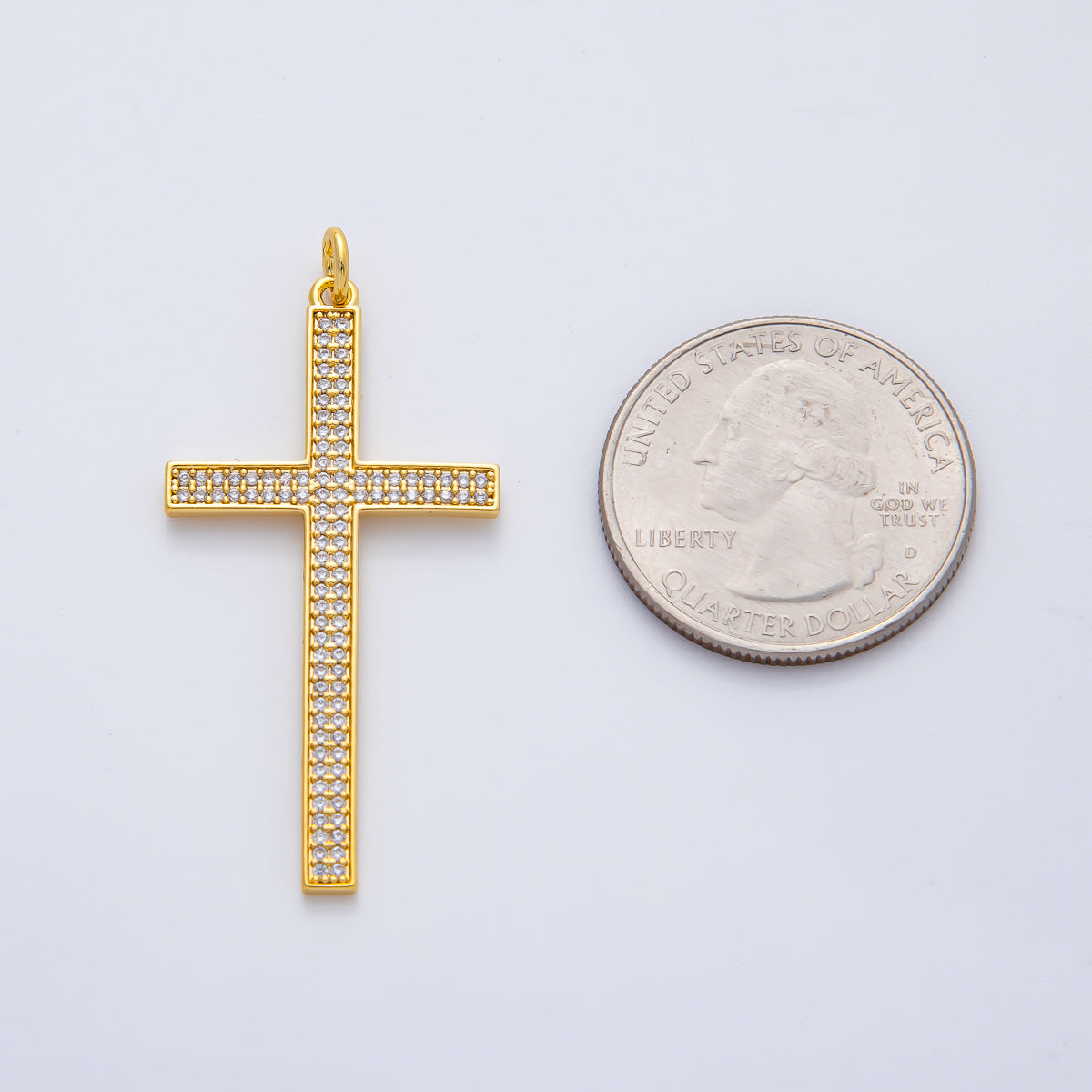 18K Gold Filled 40mm Micro Paved CZ Religious Cross Charm | AF1468