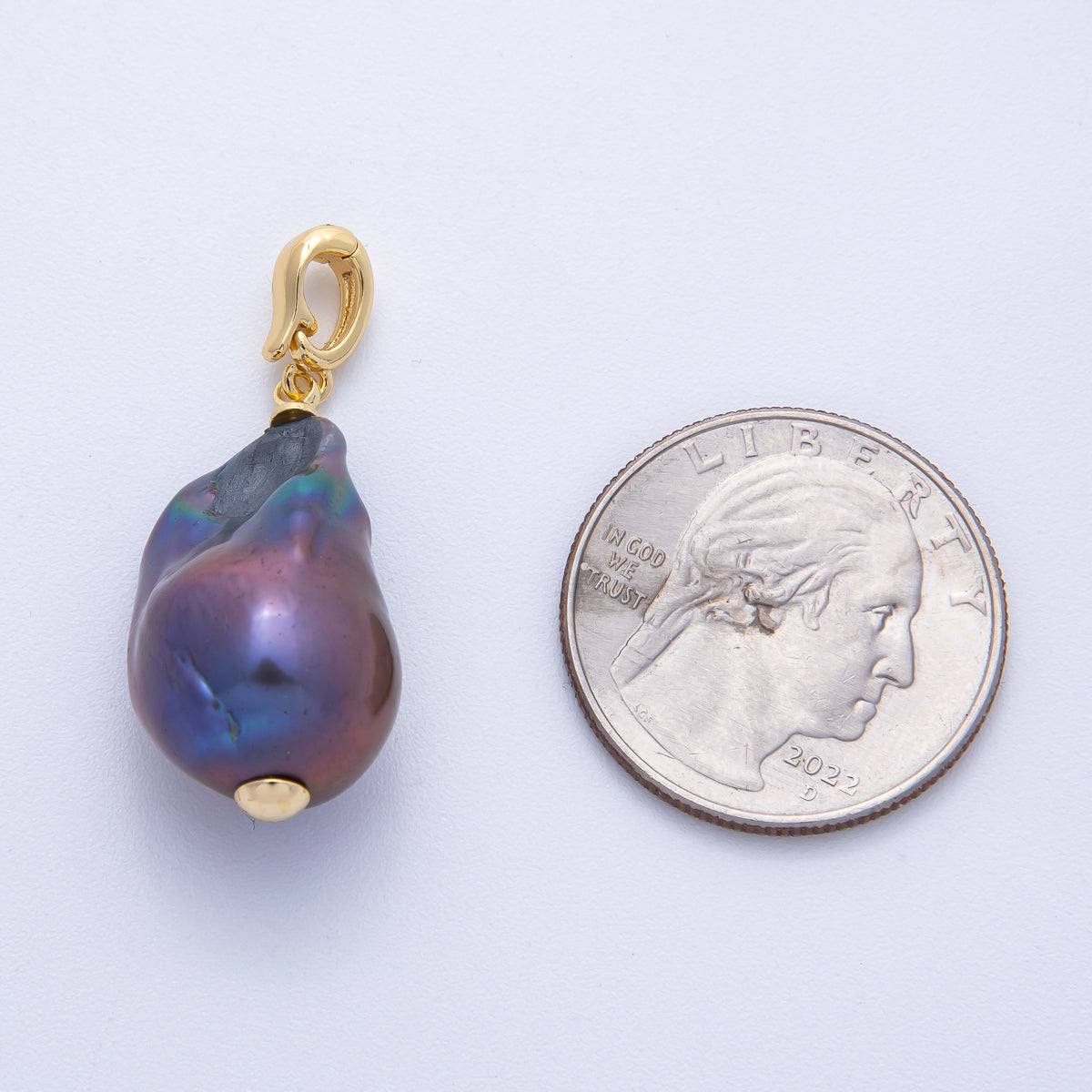 18K Gold Filled 27mm Purple Freshwater Pearl Snap Latch Drop Pendant | AF642