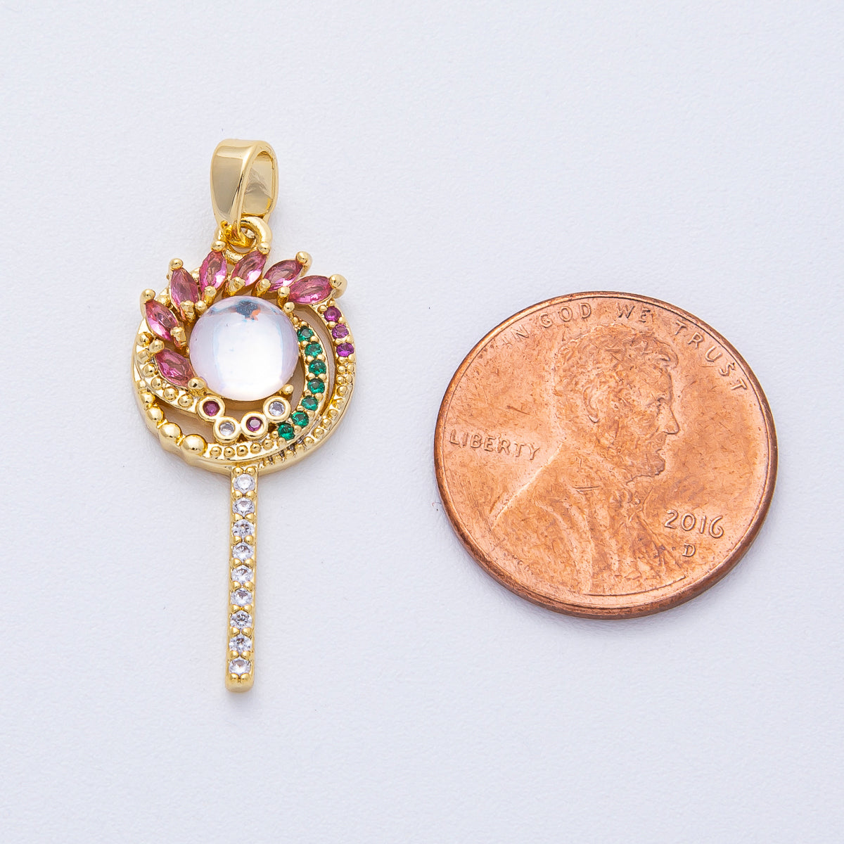 18K Gold Filled 28mm Multicolor CZ Circular Wand Pendant | AF1227