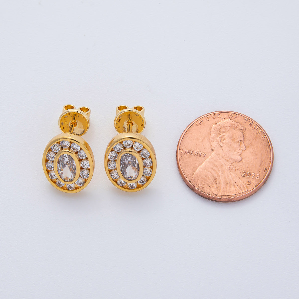 18K Gold Filled 10mm Clear Micro Paved CZ Bezel Oval Stud Earrings | AD1621