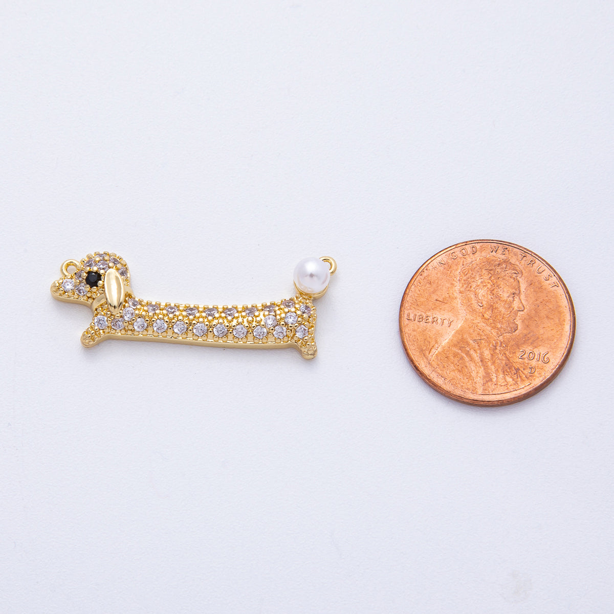 24K Gold Filled 11mm Dachshund Dog Pet Shell Pearl Micro Paved Connector | Y171