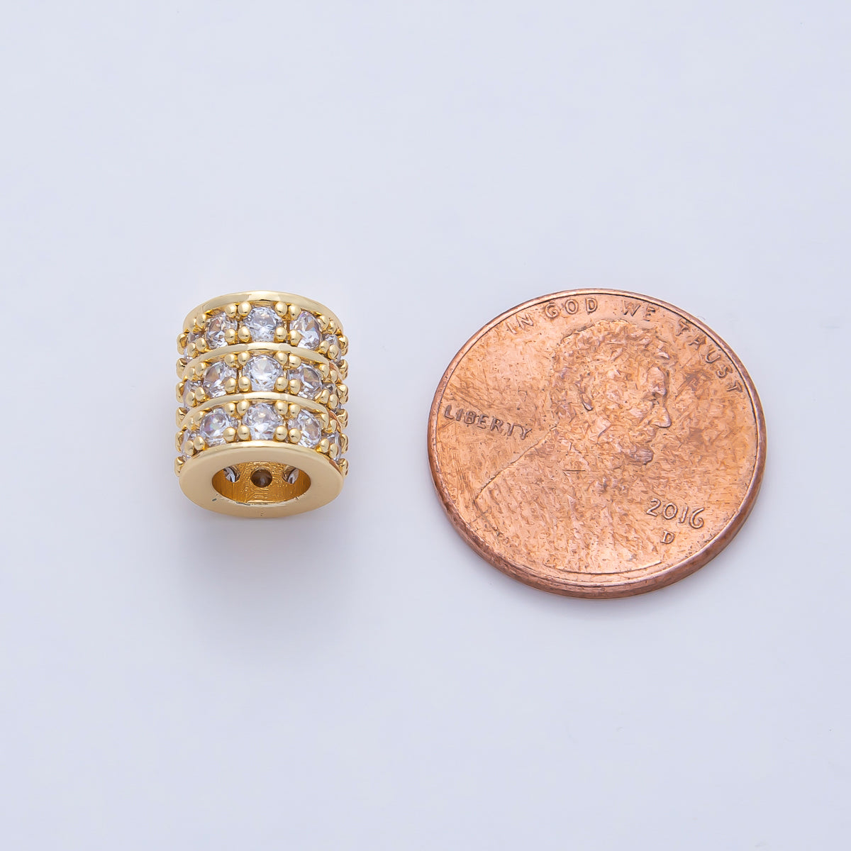 18K Gold Filled 10mm Clear CZ Triple Micro Paved Spacer Bead | B434