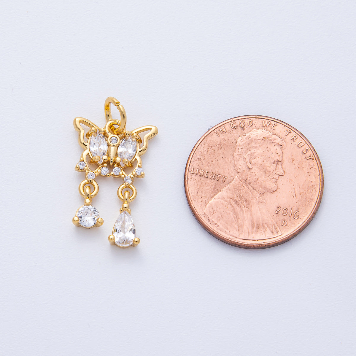 18K Gold Filled 18mm Clear CZ Drop Open Butterfly Charm | AK166