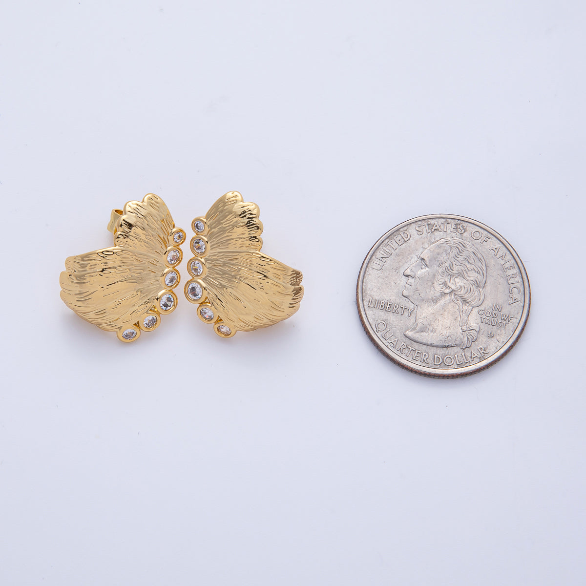 18K Gold Filled 20mm Clear CZ Textured Butterfly Wings Stud Earrings Set | AE619