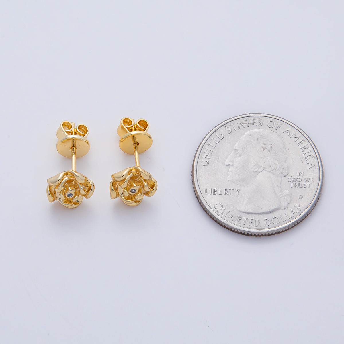 18K Gold Filled Clear CZ Rose Flower Molten Stud Earrings Findings in Gold & Silver | Z1601