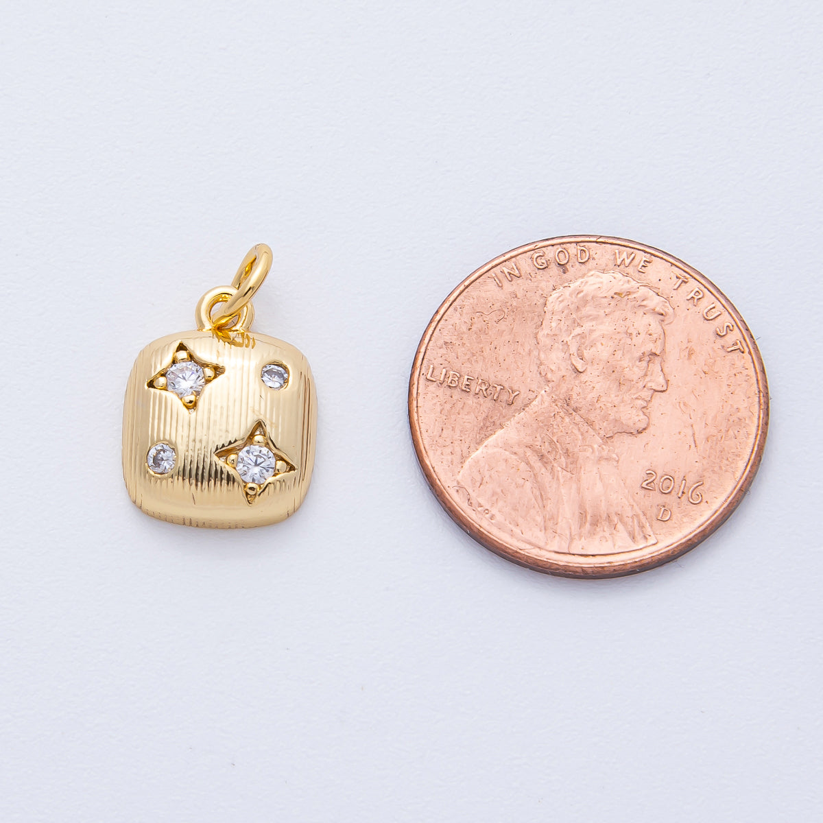 18K Gold Filled 13mm Clear CZ Star Dotted Ribbed Square Charm | AK157