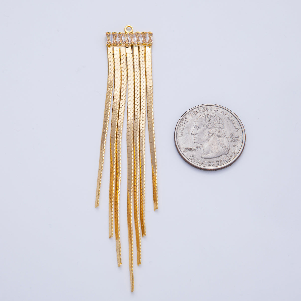 18K Gold Filled 97mm Clear Baguette CZ Herringbone Chain Tassel Finding Fringe Jewelry | Z1644