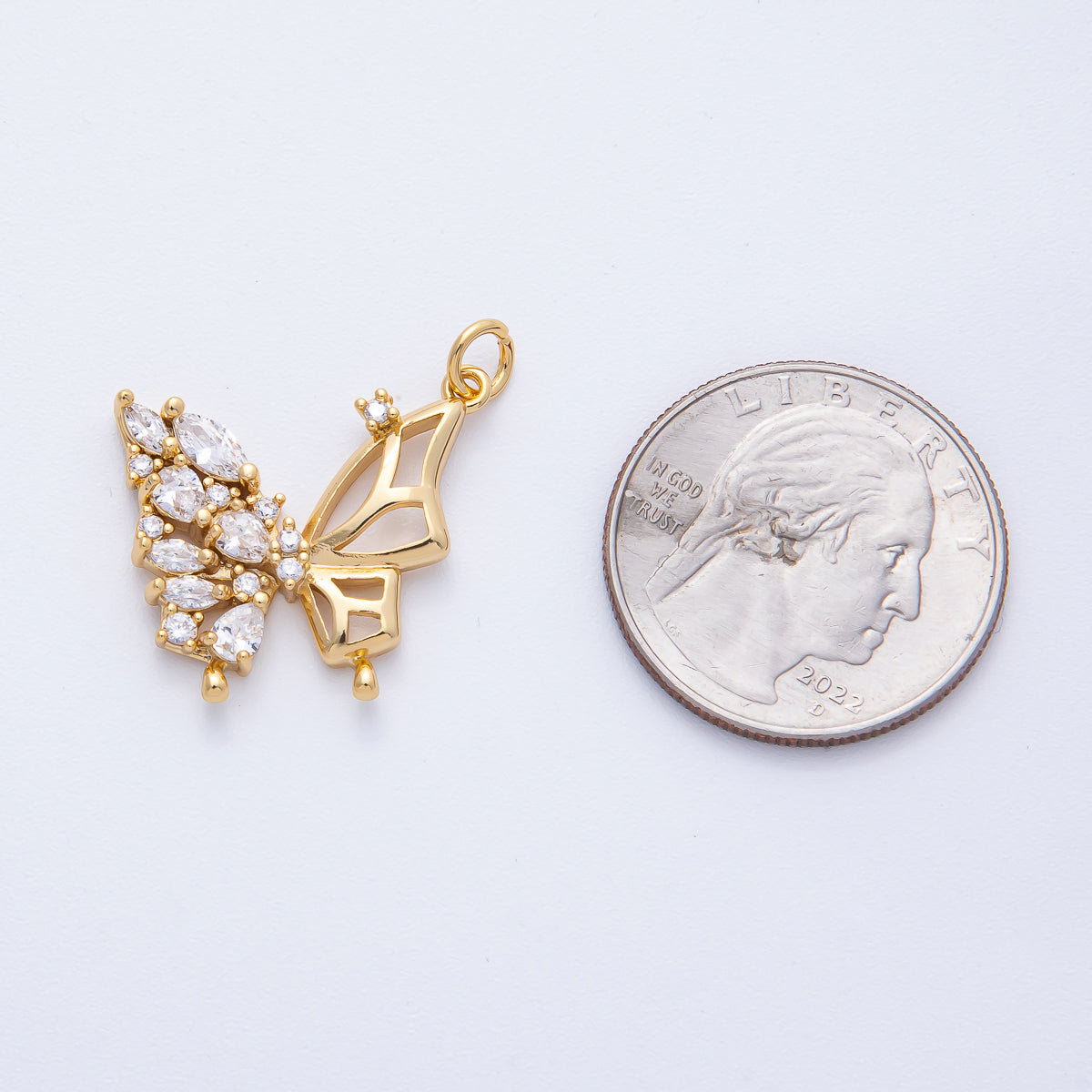 18K Gold Filled 21.5mm Clear CZ Cluster Open Butterfly Charm | AK154