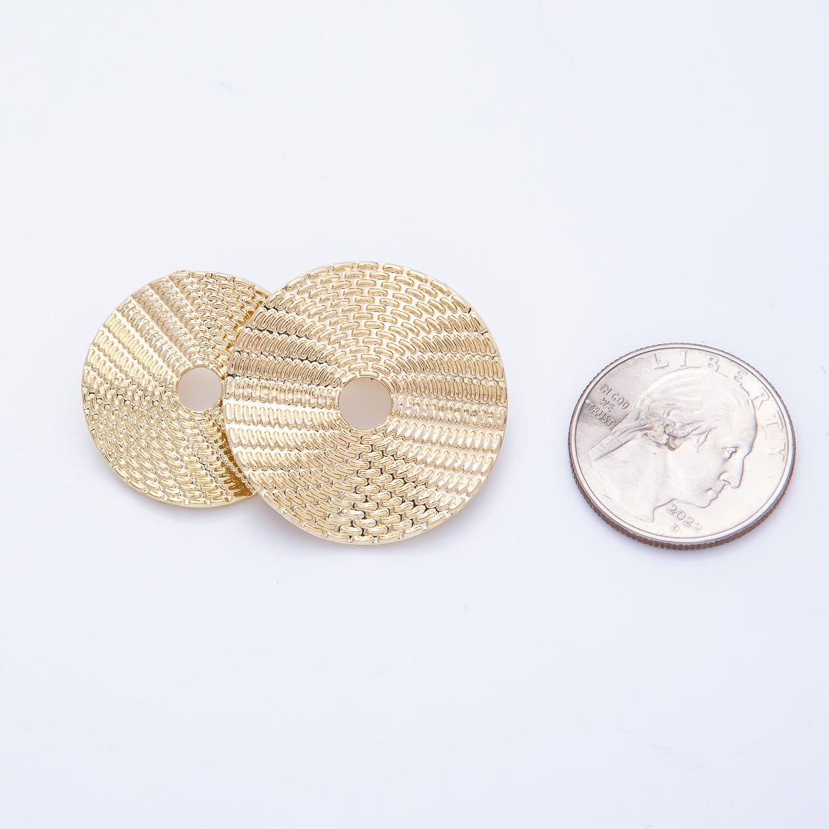 18K Gold Filled 47mm Double Hammered Woven Vinyl Round Brooch Pin | BH-058