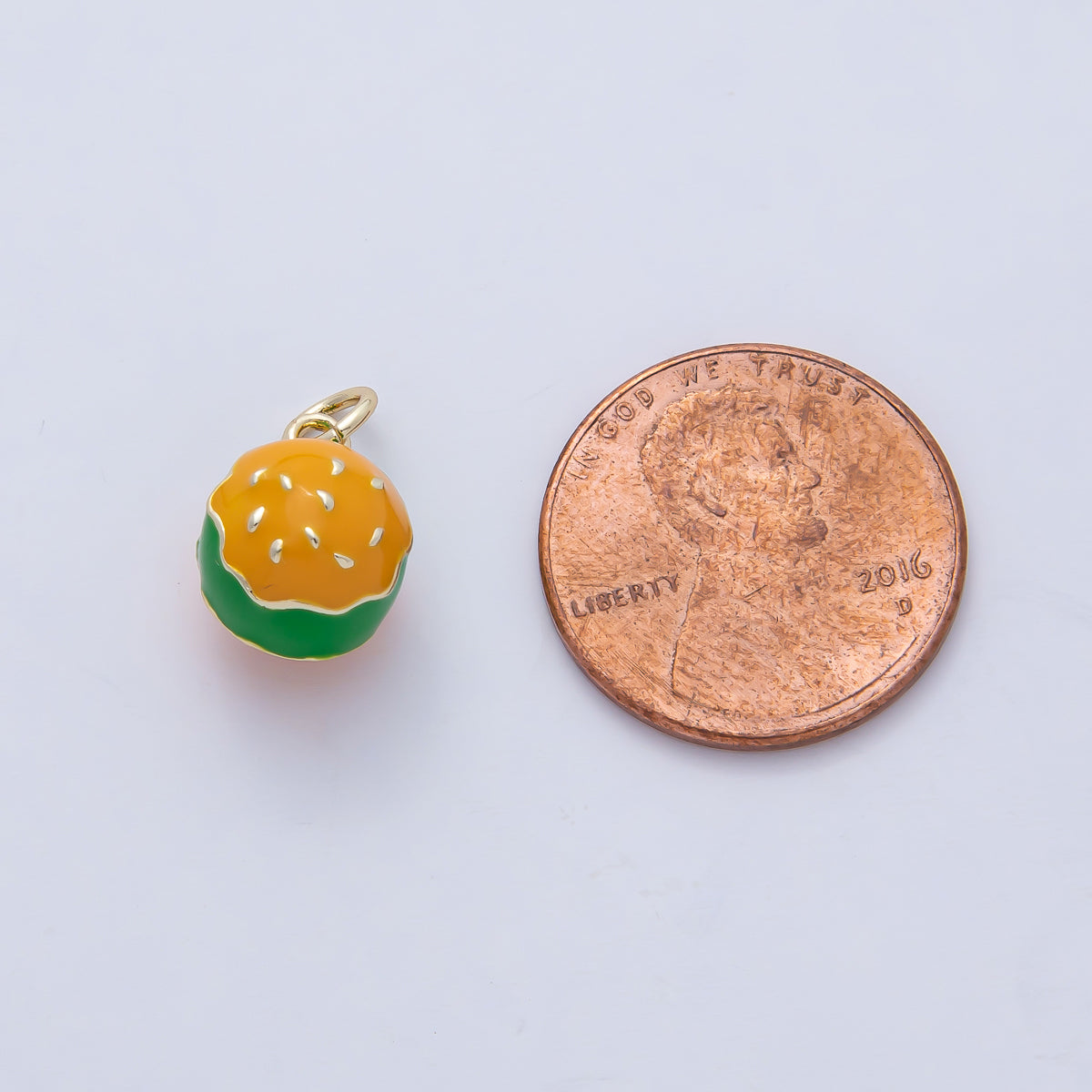 18K Gold Filled Green, Red Hamburger Enamel Multidimensional 3D Charm | AF1474