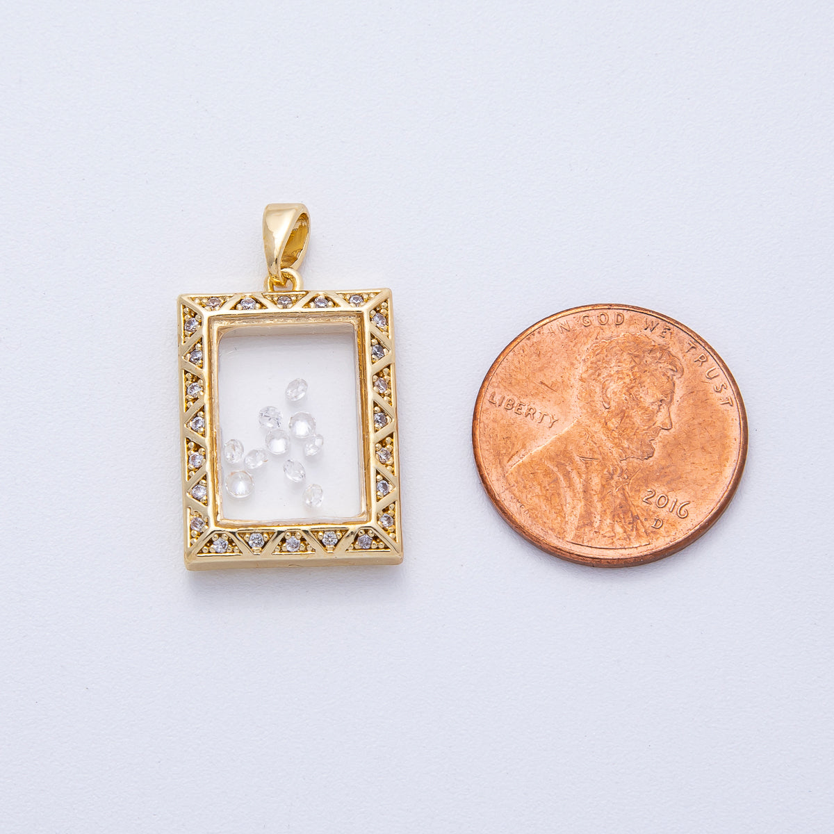 18K Gold Filled 21.5mm Clear CZ Micro Paved Geometric Rectangular Pendant | AF1224