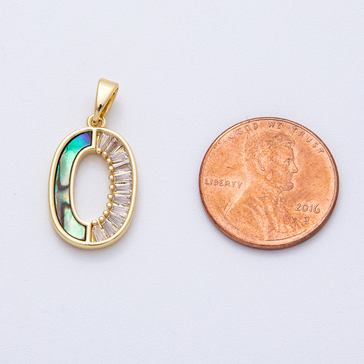 18K Gold Filled 19.5mm Clear Baguette CZ Abalone Oblong Pendant | AF1221