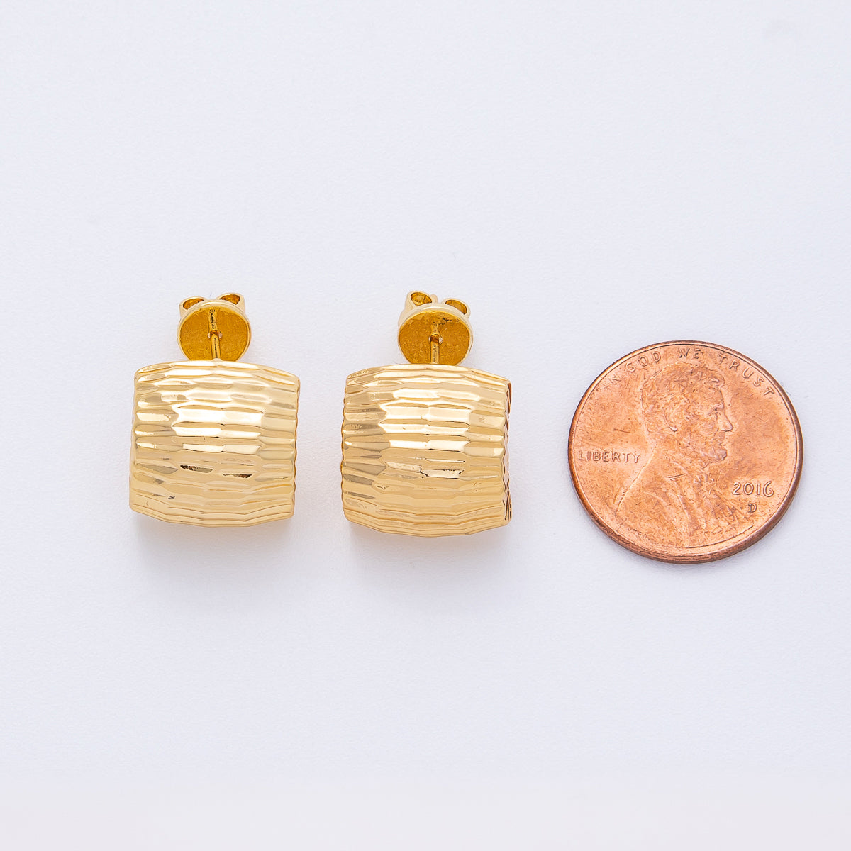 18K Gold Filled 15mm Multifaceted Edged Wide Geometric C-Shaped Hoops Earrings | T012