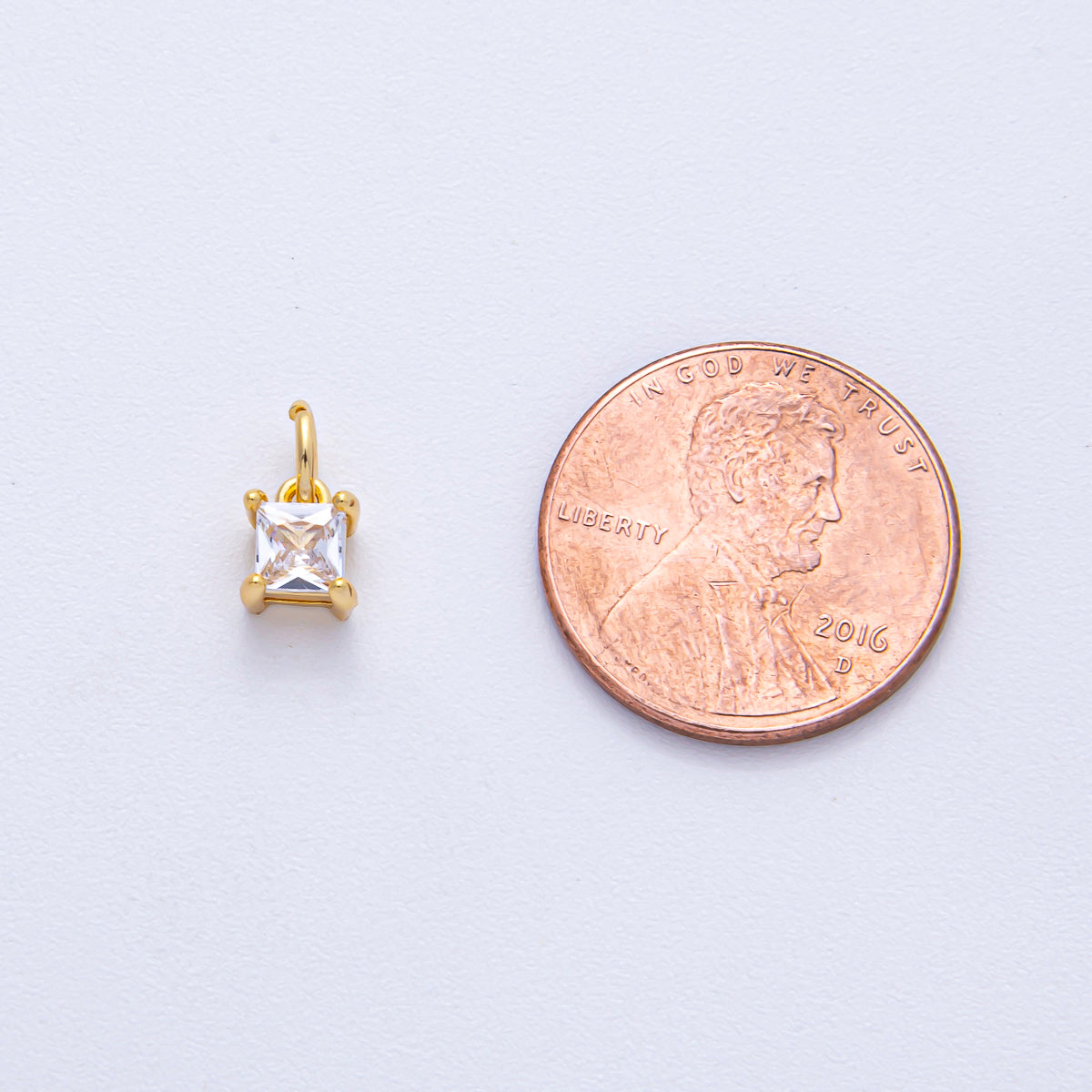 18K Gold Filled 6.3mm Clear CZ Square Baguette Mini Charm | AK030