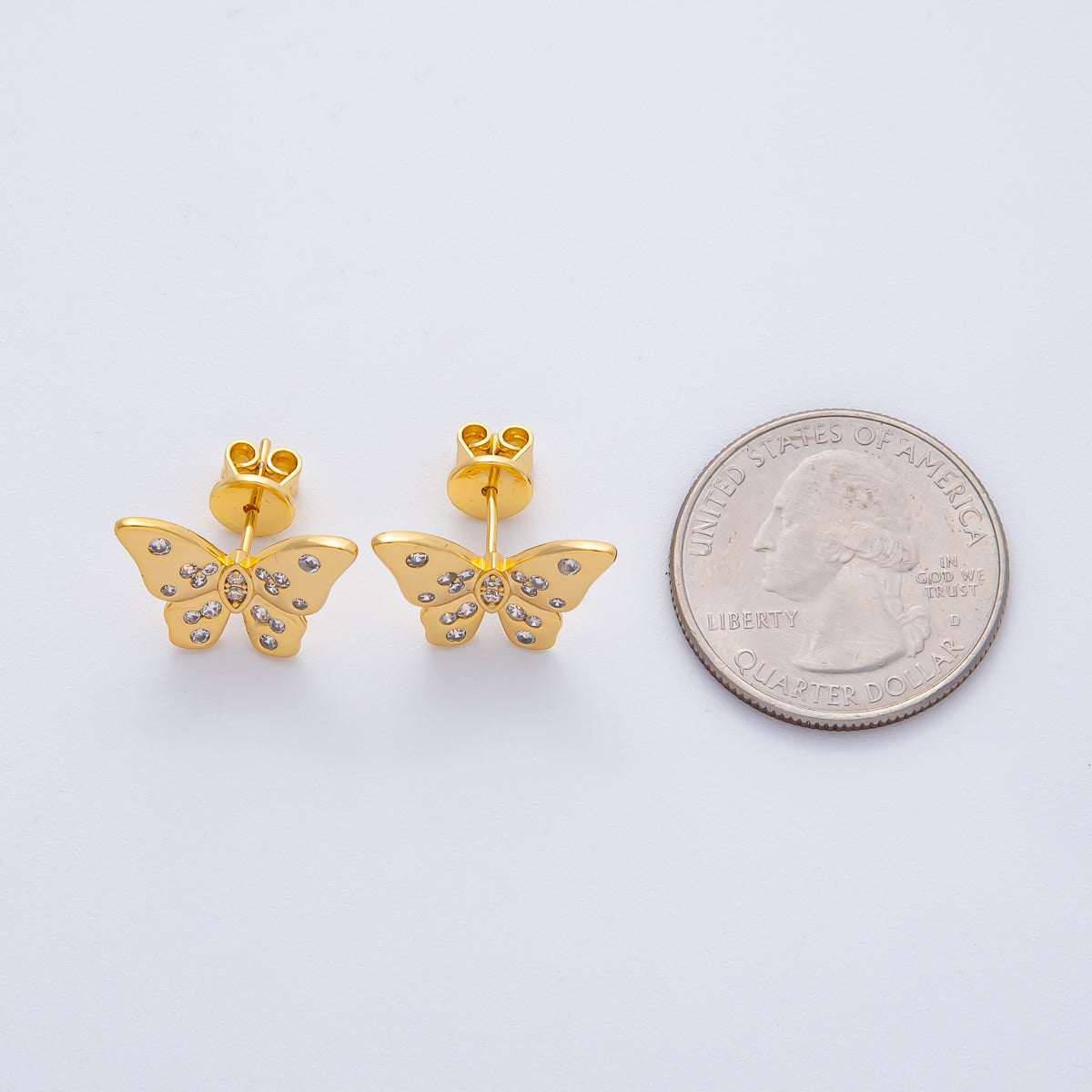 18K Gold Filled 12mm Clear CZ Dotted Butterfly Stud Earrings | AD1622