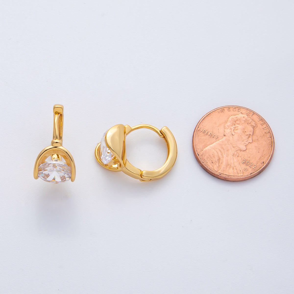 18K Gold Filled 13.7mm Clear CZ Solitaire Huggie Earrings | AD1639