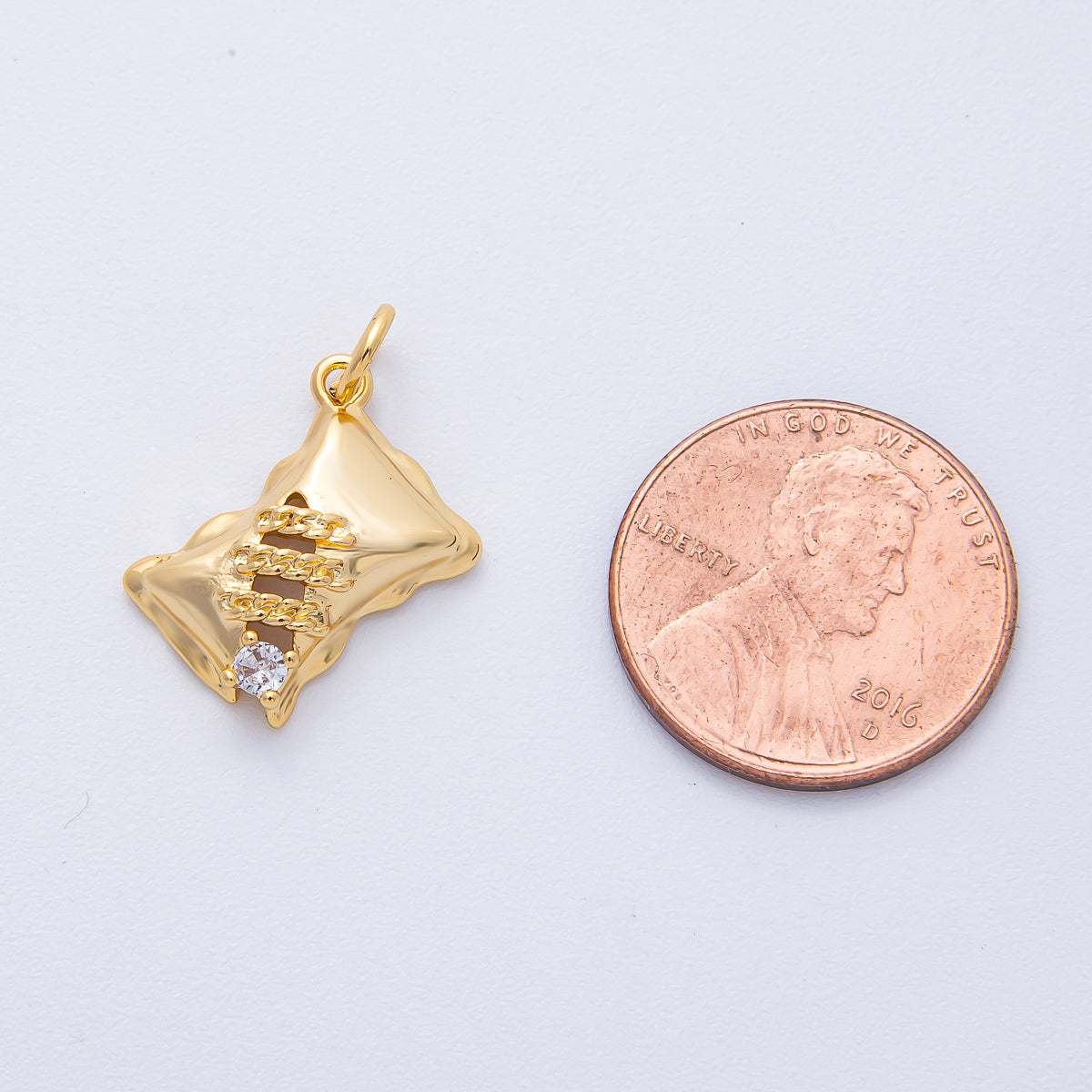 18K Gold Filled 16mm Clear CZ Quilted Puffy Pillow Charm | AK186