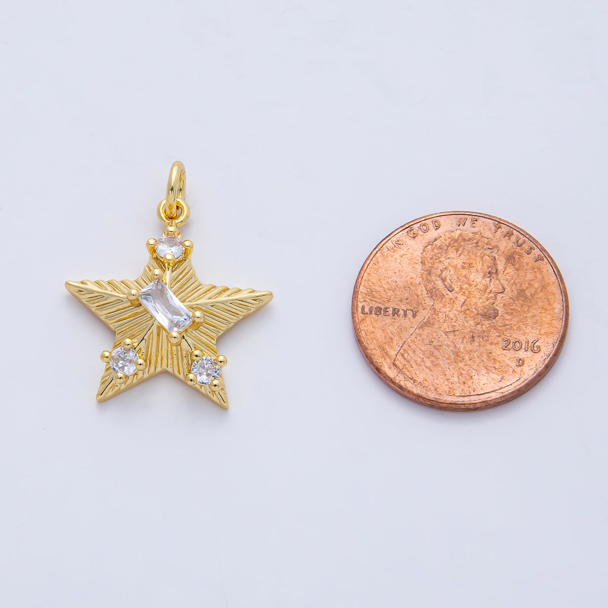 18K Gold Filled 20mm Clear CZ Baguette Round Sunburst Star Charm | AK020